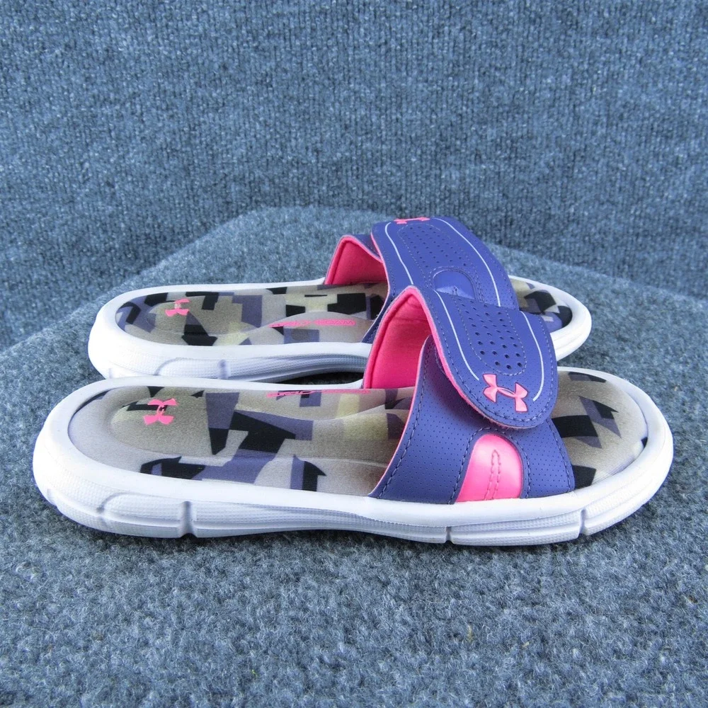 Under Armour‎ Youth Girls Slide Shoes Purple Synthetic Hook & Loop Size 2 Medium